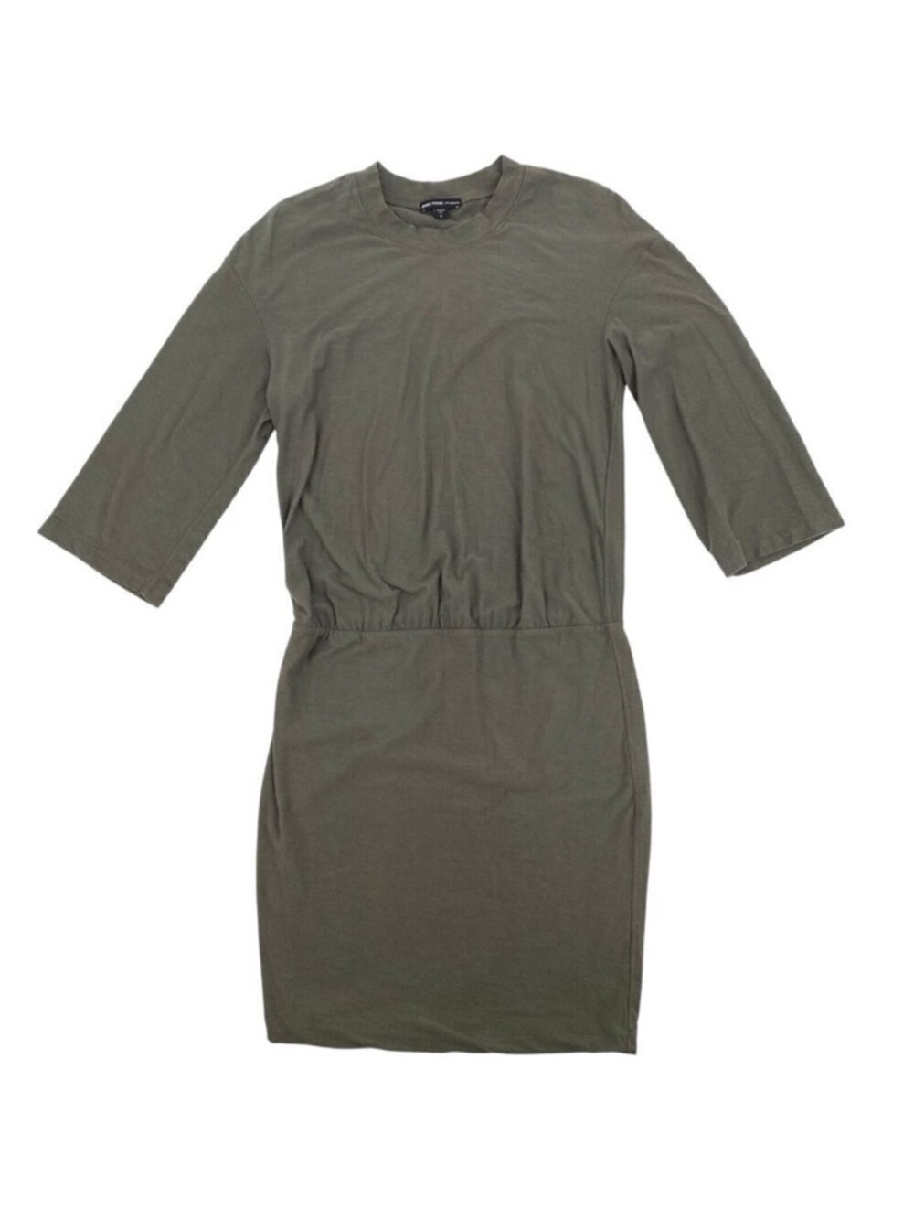 JAMES PERSE Blouson Ruched T-Shirt 3/4 Sleeve Dress Olive Green Size 2 (M)